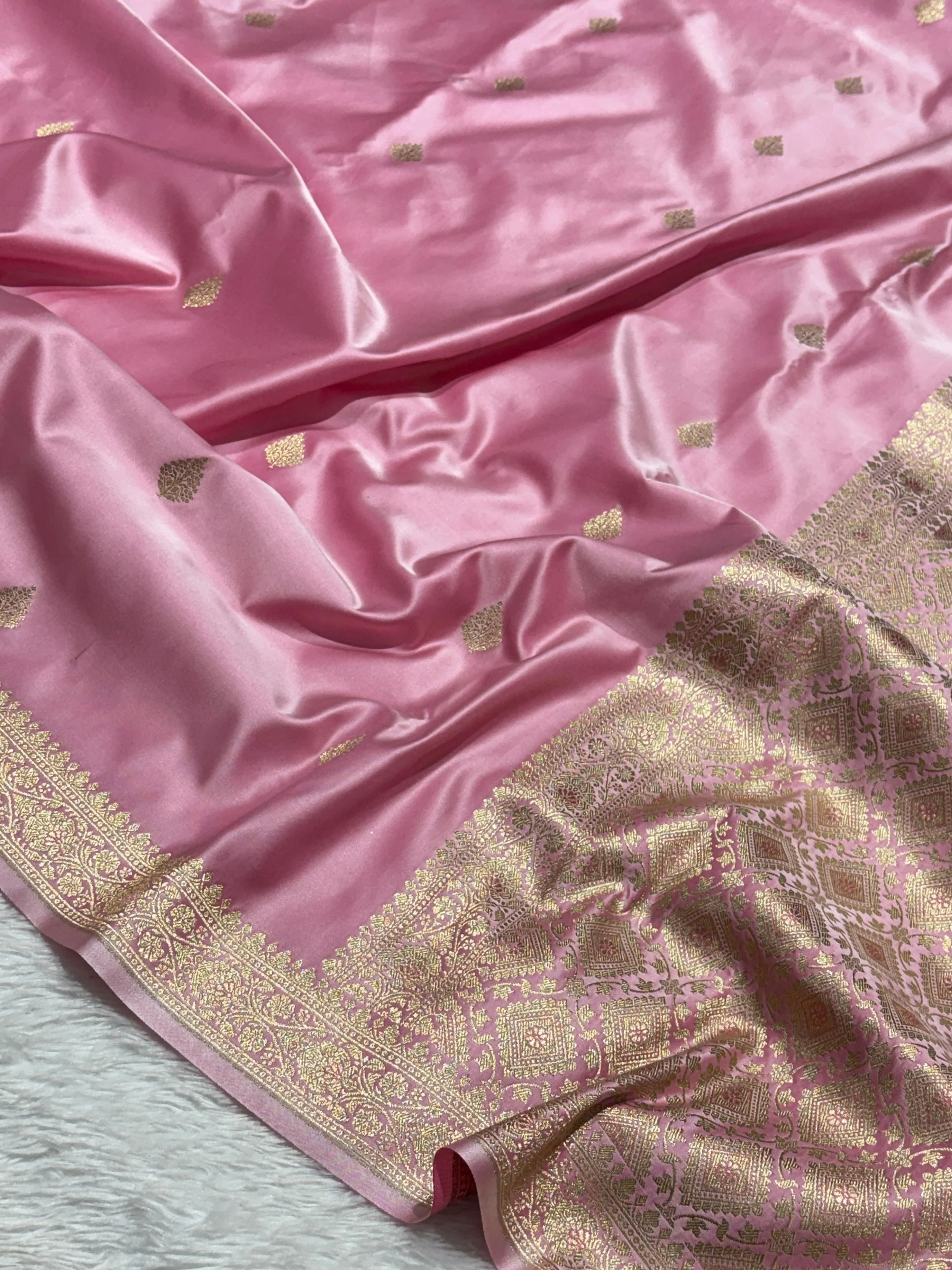 Royal Blue Satin Silk Banarasi Saree with Gold Zari Woven Border